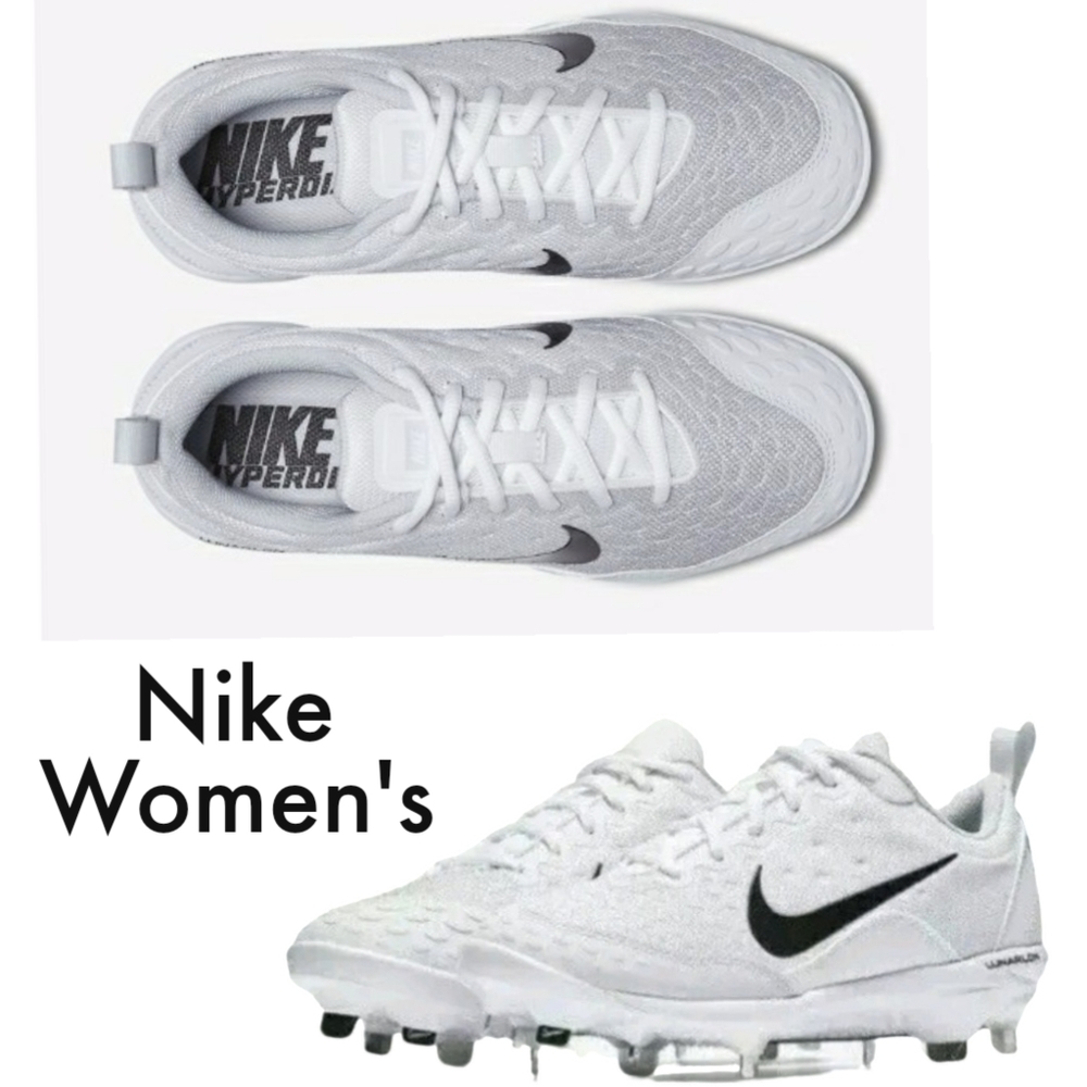 Nike Wm's Lunar Hyperdiamond 2 Pro White Softball Cleats w/ 9 Metal Spikes  5.5
